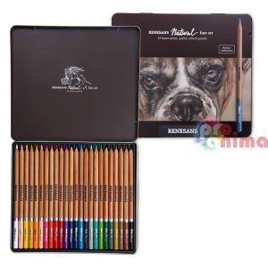 Професионални цветни моливи за рисуване Renesans Natural в метална кутия