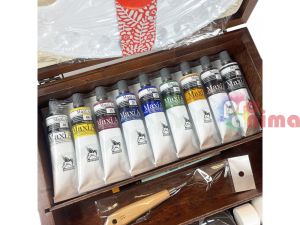 Комплект за рисуване с акрилни бои Maxi Acril 9 цвята x 60 ml 18 части
