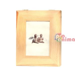 Дървена кутия с рамка за снимка и огледало 25 cm x 19 cm x 7.6 cm натурална