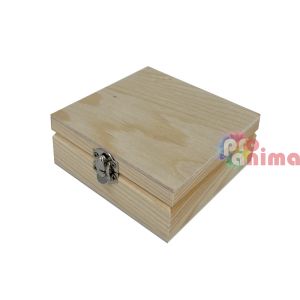 Дървена кутия със закопчалка 10 cm x 10 cm x 4 cm натурална