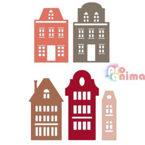 Шаблон за изрязване и релeф DP Craft, къщи, 5 бр.