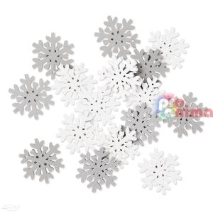 Дървени снежинки за декорация, 16 бр., бяло и сиво