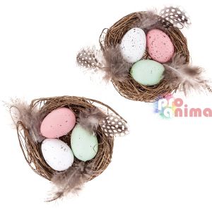 Декоративни гнезда с яйца и пера 8 cm 2 бр.