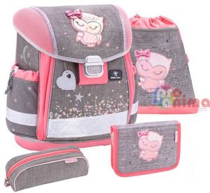 Комплект за първи клас Belmil Little Owl - раница, 2 несесера (твърд и мек) и торба за спорт