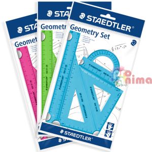 Чертожен комплект Staedtler, 4 части-линия, 2 триъгълника, транспортир