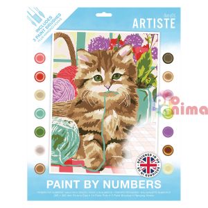 Комплект за рисуване по номера DP Craft Коте: платно 30 cm x 40 cm, 14 цвята, 3 четки