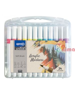 Комплект акрилни маркери Spree Art Soft Brush, 24 цвята