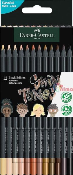 Цветни моливи Faber-Castell Black Edition Skin Tones- телесни тонове, 12 цвята