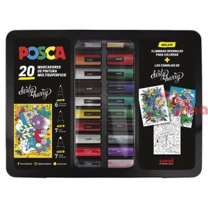 Маркери POSCA комплект 20 цвята в метална кутия