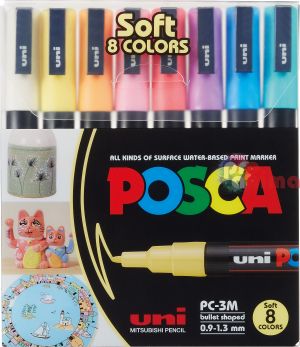 Комплект акрилни маркери POSCA PC-3M,объл връх, 8 бр., пастелни цвята