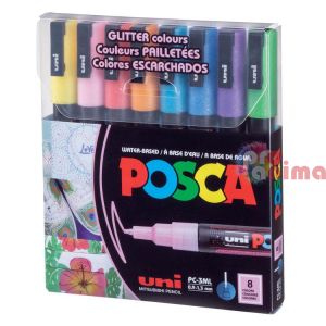 Комплeкт акрилни маркери POSCA PC-3M объл връх, 8 бр. блестящи цветове