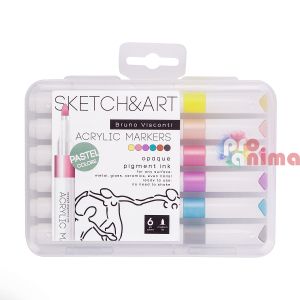 Комплект акрилни маркери Bruno Visconti, 6 пастелни цвята, объл връх 1-3 mm