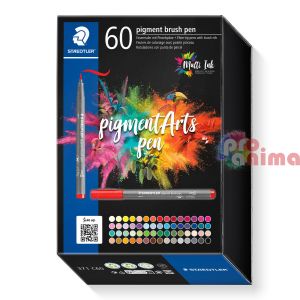 Комплект перманентни маркер с връх четка Staedtler Pigment Art, 60 цвята