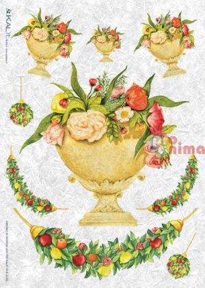 Декупажна хартия оризова KALit A4 Вази с цветя