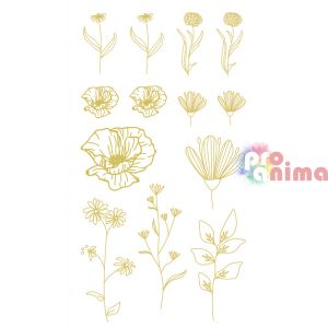 Матирани стикери, прозрачни, от PVC, златни цветя, 43 бр.