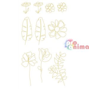 Прозрачни, матирани стикери от PVC, златни цветя, 43 бр.