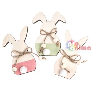 Декоративни дървени фигурки зайчета, 3 бр., 10 cm