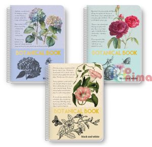 Тетрадка Black and White, A4, 140 листа, редове, спирала, Botanical