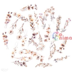 Стикери от прозрачно PET фолио, DP Craft, цветя, 30 бр., бежови