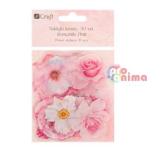 Стикери цветя от PET фолио, 30 бр., в розови нюанси