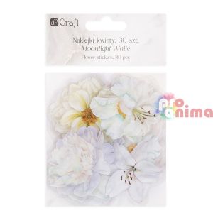 Стикери DP Craft, цветя от PET фолио, 30 бр., лунно бяло