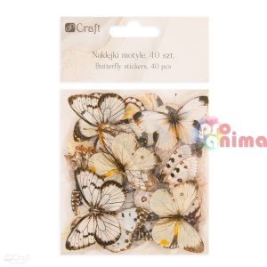 Стикери от прозрачно фолио, пеперуди, 40 бр., черно-бели