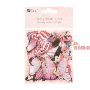 Стикери от прозрачно фолио, Пеперуди, 40 бр., многоцветни