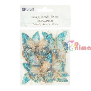 Стикери пеперуди от прозрачно фолио, 20 бр., син звезден прах