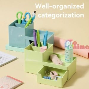 Зелен органайзер за бюро Deli, 4 отделения