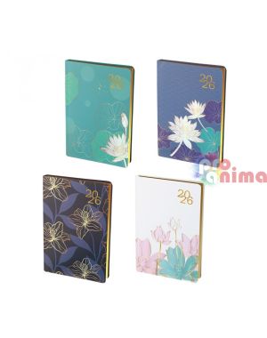 Бележник с дати, 14 x 20 cm, flexy мат/злато, златна порезка, Gold Flowers, 168 листа