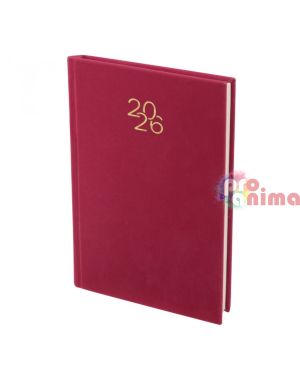 Бележник с дати 2026, 14 х 20 cm, изкуствена кожа, червен велур, 168 л.