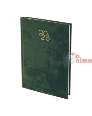 Бележник с дати 2026, 14 х 20 cm, изкуствена кожа, зелен велур, 168 л.