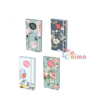 Бележник с дати, 8 x 16 cm, Flowers, 64 листа, с ластик