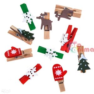 Дървени щипки за декорация DP Craft, Коледни фигурки, 10 бр.