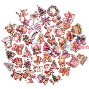 Стикери от винил Коледа в модерно розово, 50 бр.