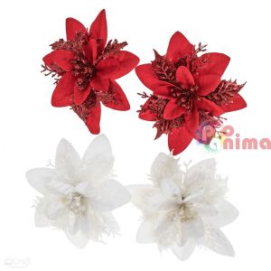 Декоративни Коледни звезди, 4 бр., 14 cm, бели и червени