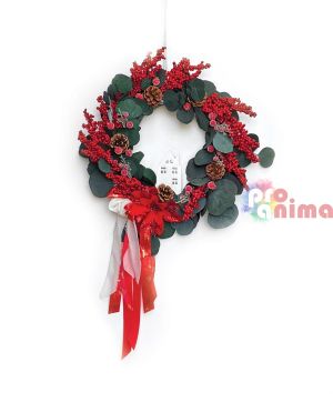 Клонки с червени плодчета за декорация, 22 cm, 5 бр.