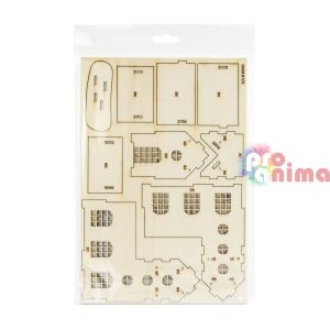 Дървена къща с кула и елхи, комплект за декорация, 25 части