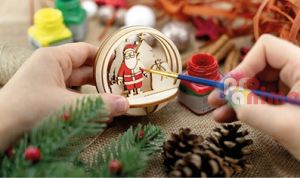 Дървени фигурки за прозрачни топки, 5 мотива, Зимна забава