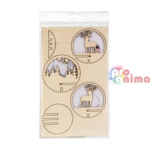 Дървени фигурки за прозрачни топки, Елен и елхи, ф7.4 cm