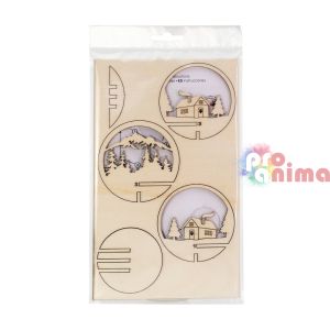 Дървени фигурки за прозрачни топки, Къщи, ф7.4 cm