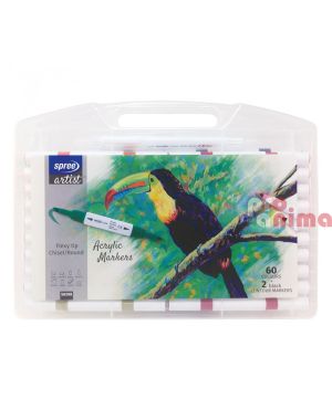 Aкрилни маркери Spree Artist Двувърхи Flexy Chisel/Round Tip, 60 цвята + 2 контурни