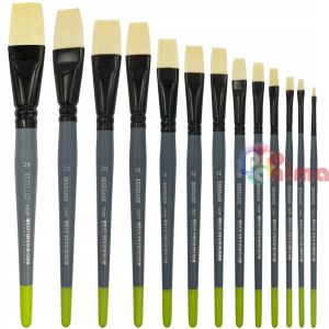 Четки за рисуване Renesans 1005F, Плосък връх, Синтетика, Имитация на четина, Сива дръжка, Отделни номера