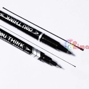 Черен,  двувърх, перманентен маркер Deli 0.5-1 mm