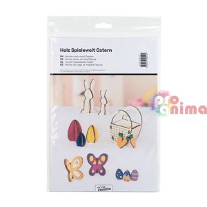 Комплект дървени фигурки за сглобяване и декорация Великден 15 бр