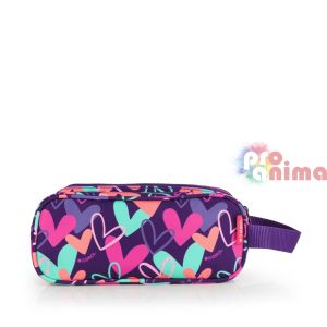 Ученически несесер с принт на сърца Gabol Kokoro- 3 ципа 9 cm