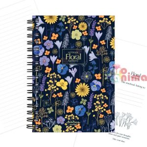 Тефтер | Бележник Drasca Floral Harmony A5 120 л. Черен фон