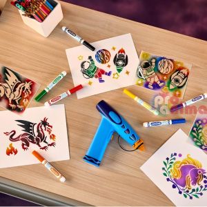 Комплект Crayola Airbrush - детски аерограф + 8 бр. измиващи се маркери и 5 бр. шаблони