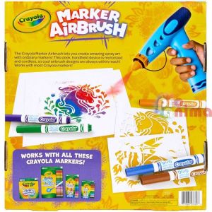 Комплект Crayola Airbrush - детски аерограф + 8 бр. измиващи се маркери и 5 бр. шаблони