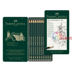 Комплект чернографитни моливи Faber - Castell 9000, 12 бр.
